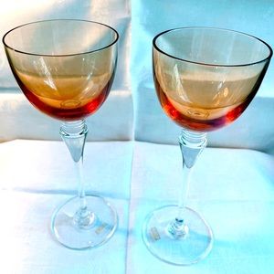 St. Louis crystal 2 Grand Lieu Hock Wine Glasses Amber Roemer
